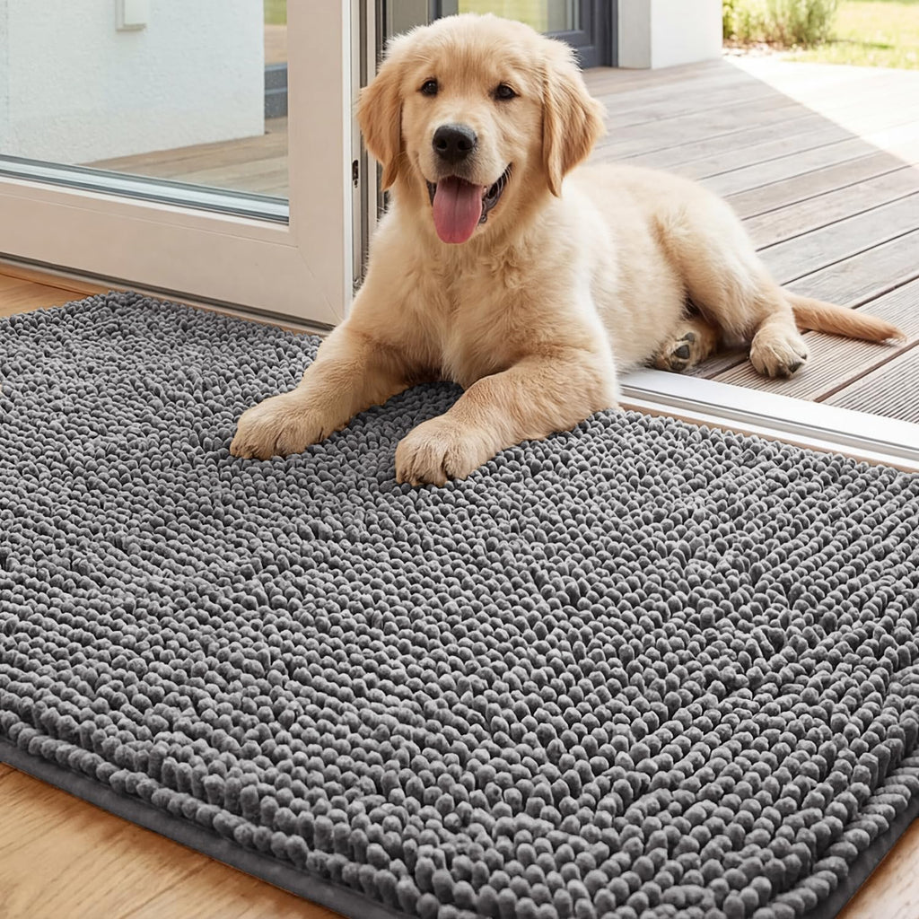 Absorbent dog door mat for muddy paws