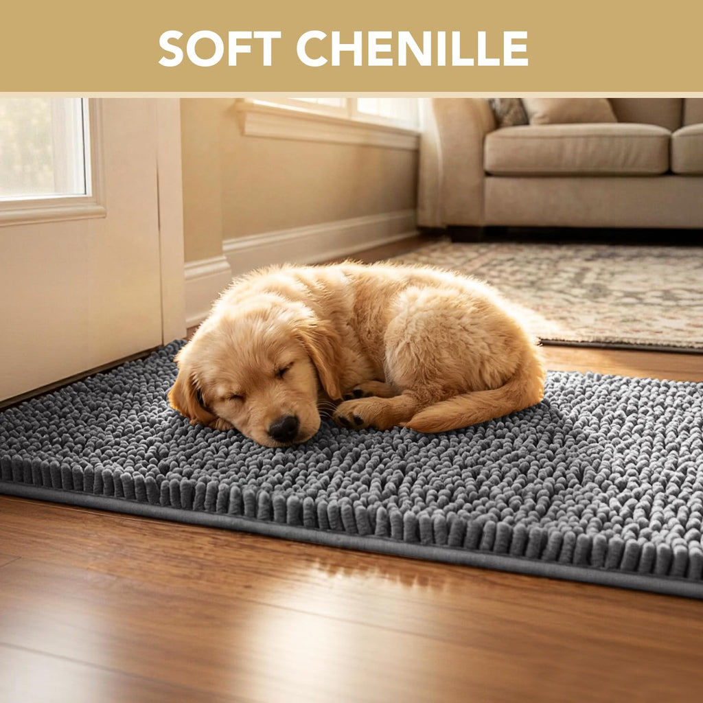 Absorbent chenille dog mat texture