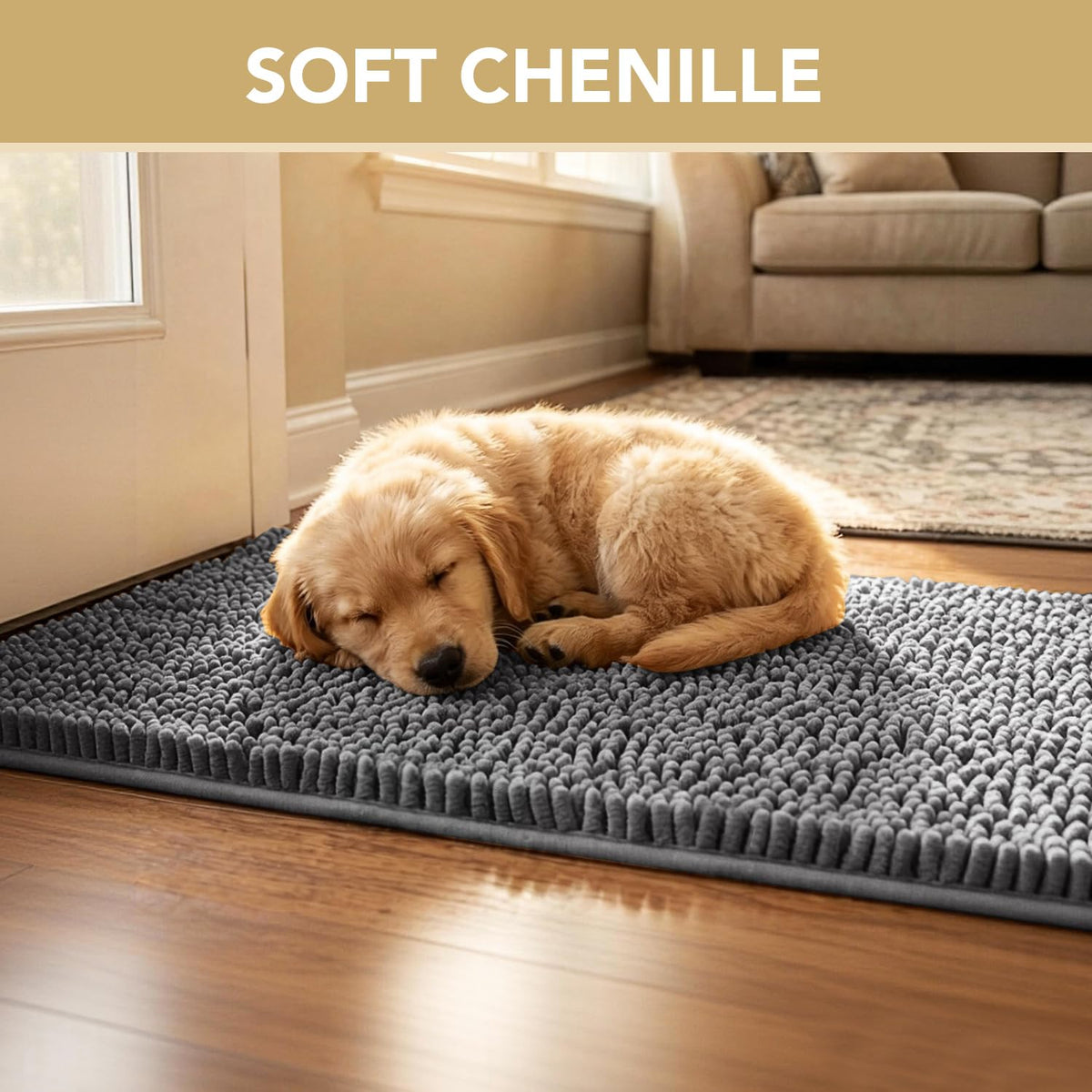 Absorbent chenille dog mat texture