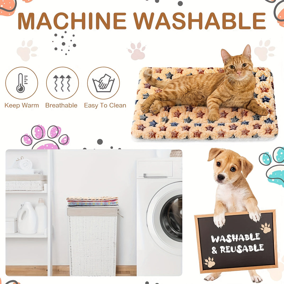 Dog resting on a washable fleece mat
