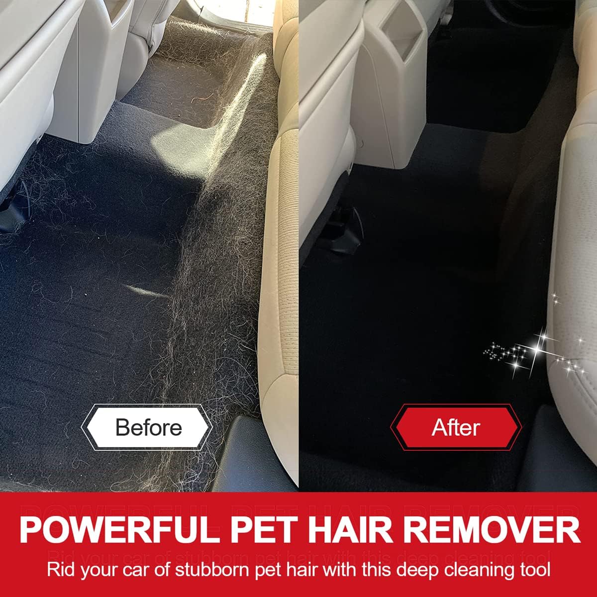 Pet hair scraper removing fur from upholstery