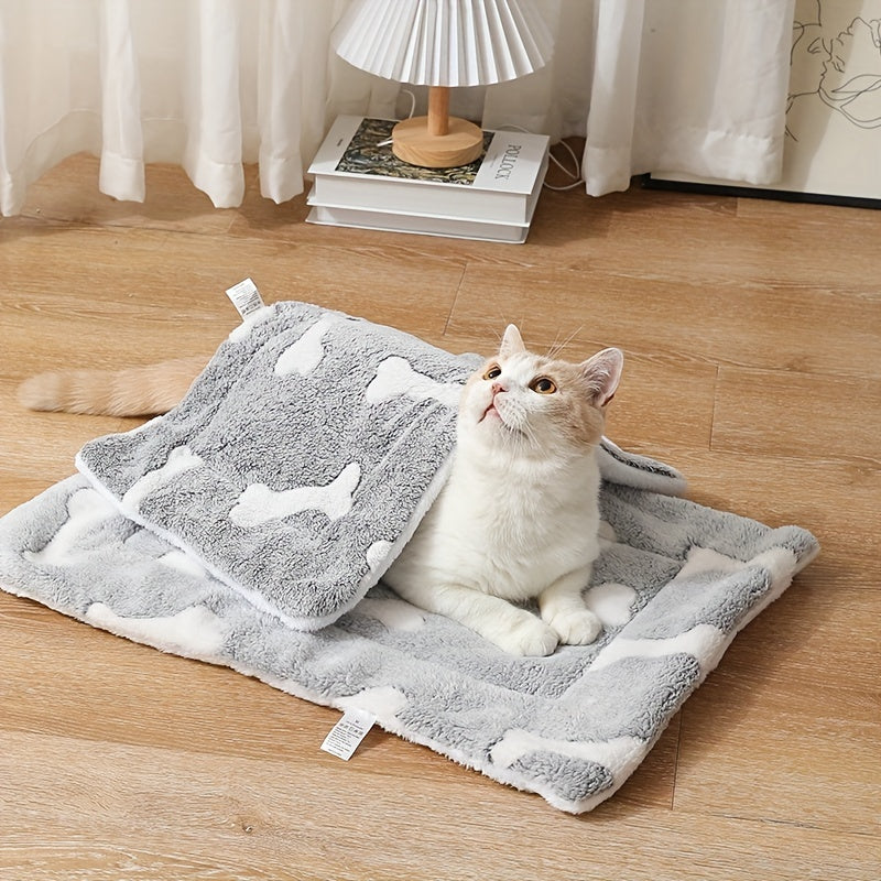 Dog resting on a warm fleece mat