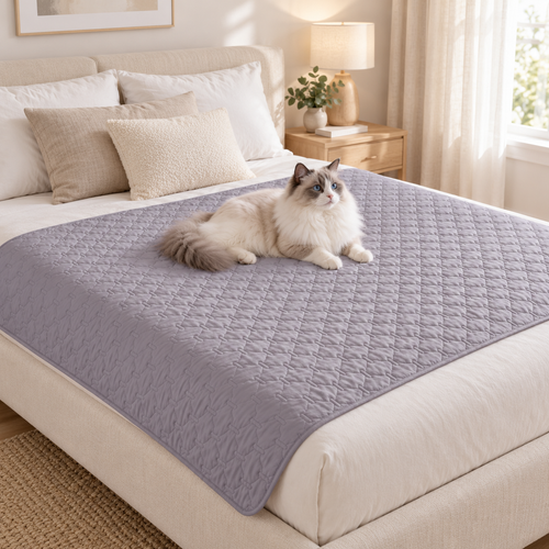 Ragdoll cat resting on a Light Grey DryNest Waterproof Pet Blanket