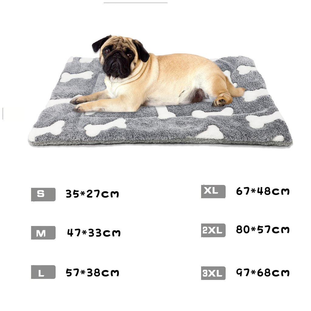 Grey bone-pattern reversible fleece dog mat