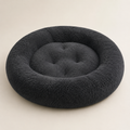Dark gray plush round dog bed