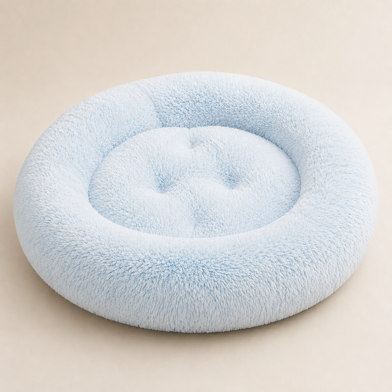 Light blue plush round dog bed