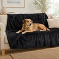 Tan dog resting on a charcoal waterproof pet furniture throw